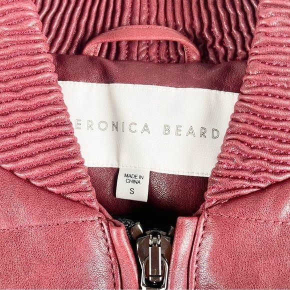 Veronica Beard Malin Quilted Leather Bomber Jacket Red Small Casual Fall Winter - Picture 4 of 6